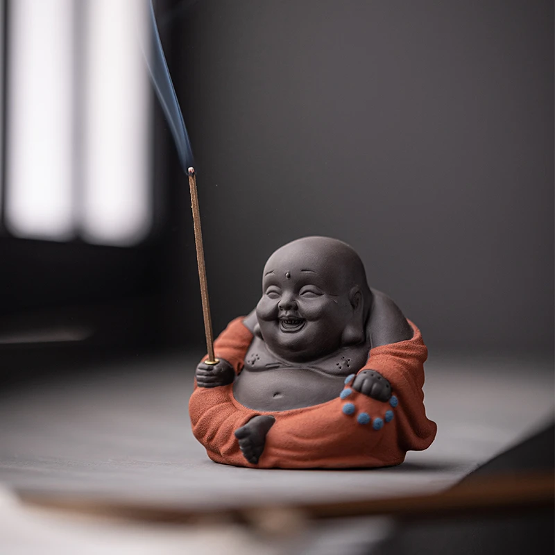 创意陶瓷弥勒佛线香炉家用室内香插香托禅意茶台桌面香薰炉摆件