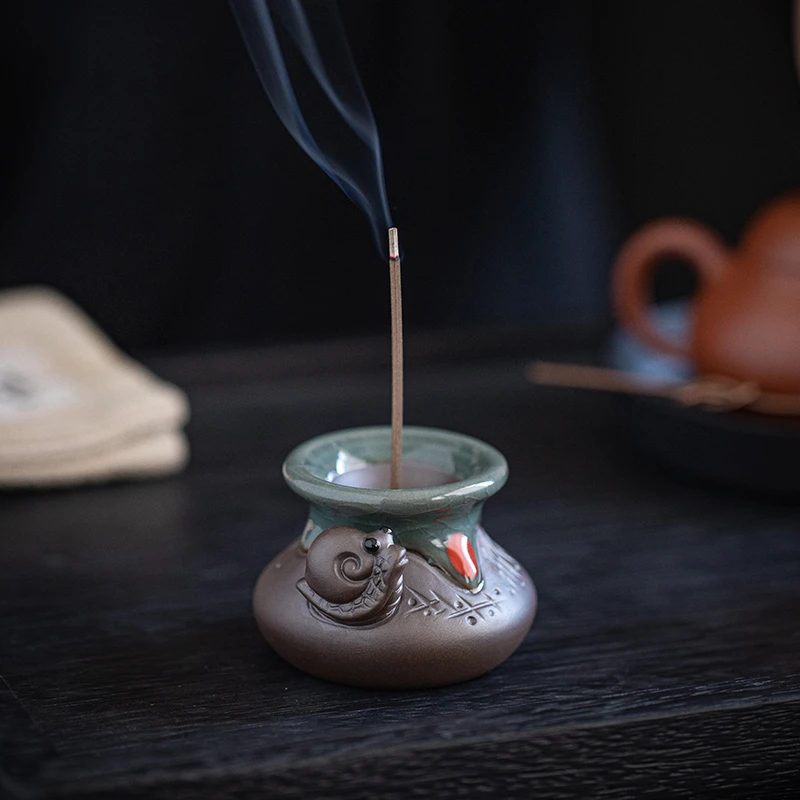 复古禅意小香炉陶瓷鱼篓线香插香座迷你创意茶桌茶盘香薰香炉摆件