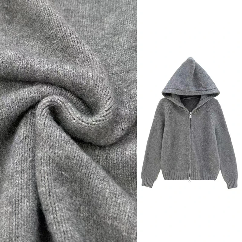 【海港恋人】时尚气质连帽毛衣外套女2024年秋冬季拉链上衣打底衫