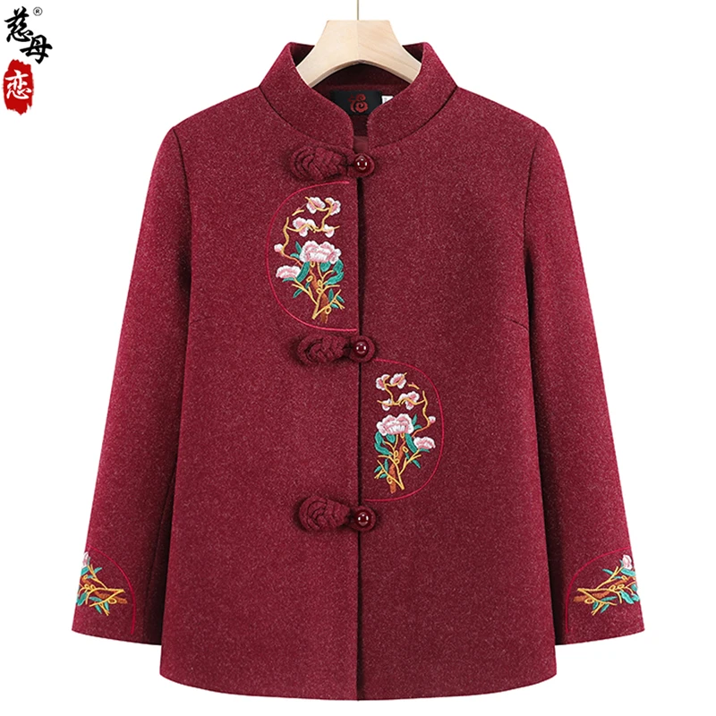 老年人秋装女士老人外套妈妈唐装加厚上衣服秋冬奶奶太太绣花褂子