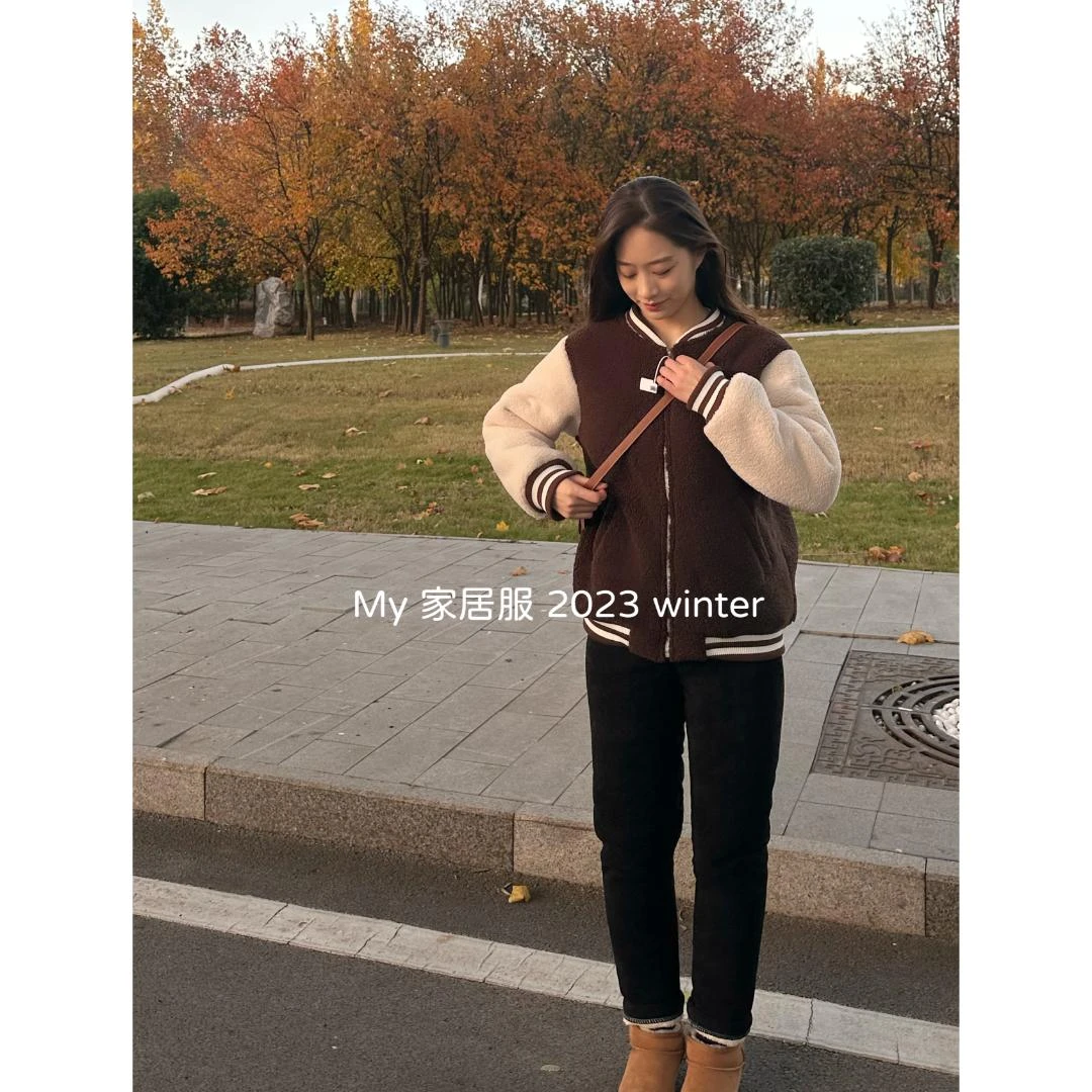 棒球服三层加绒加厚可外穿休闲家居服套装