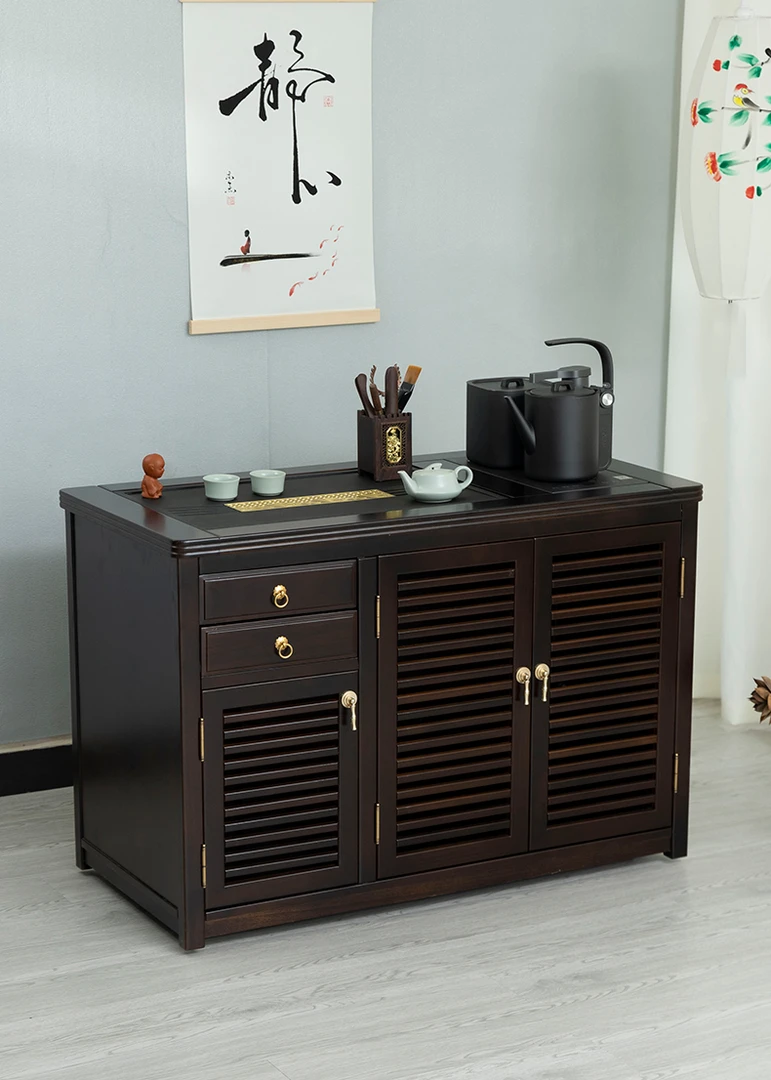 黑檀色新中式可移动茶水柜客厅阳台家用茶台超长款茶桌泡茶茶边柜
