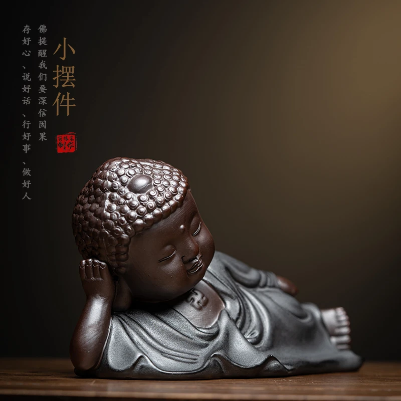 汽车摆件弥勒佛平安佛像创意车内摆件装饰用品卧佛陶瓷家居摆件