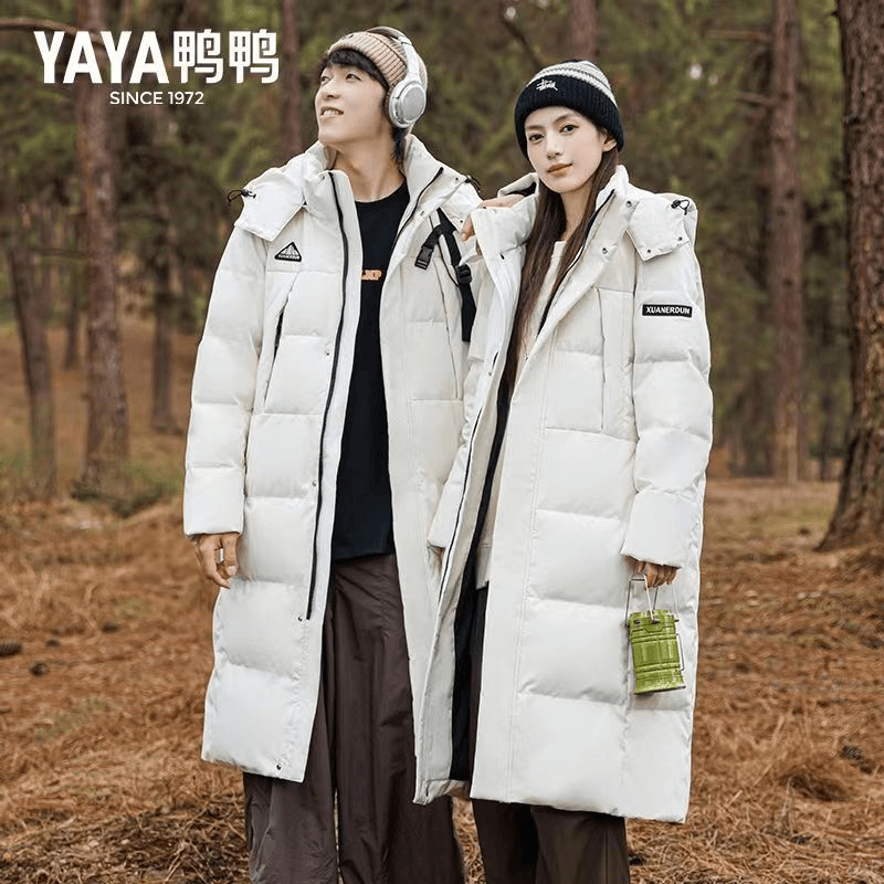 YAYA/鸭鸭户外情侣羽绒服2023秋季新品长款可拆帽加厚保暖外套