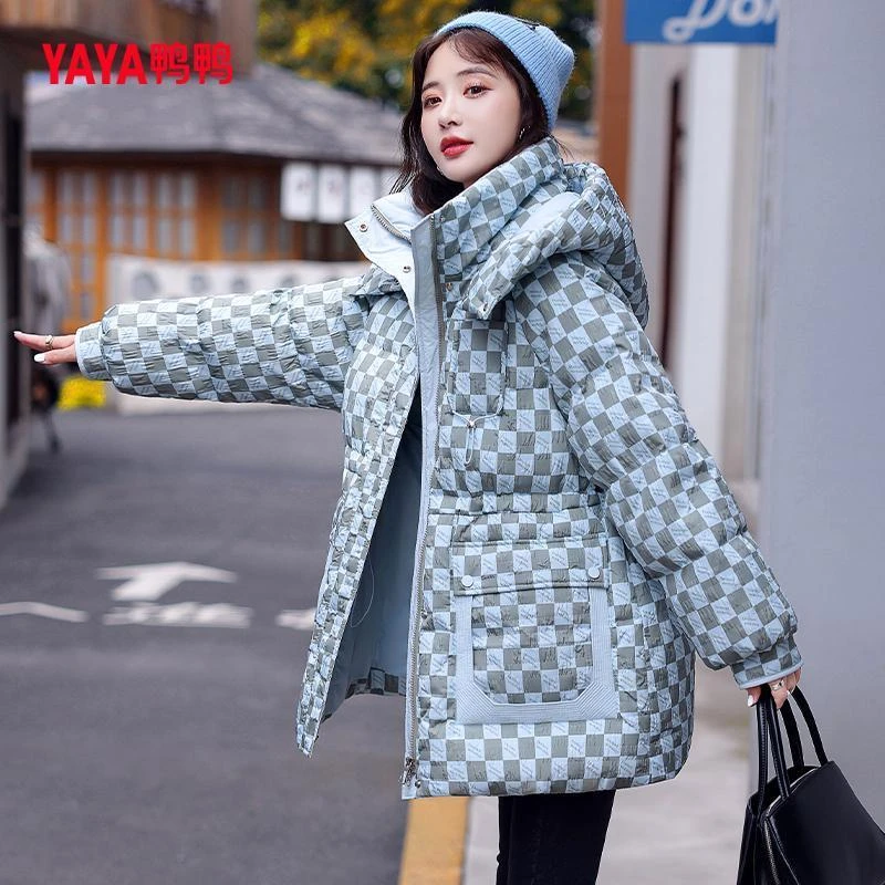 YAYA/鸭鸭时尚羽绒服女冬中长款2023年新款冬季时尚鸭绒保暖外套