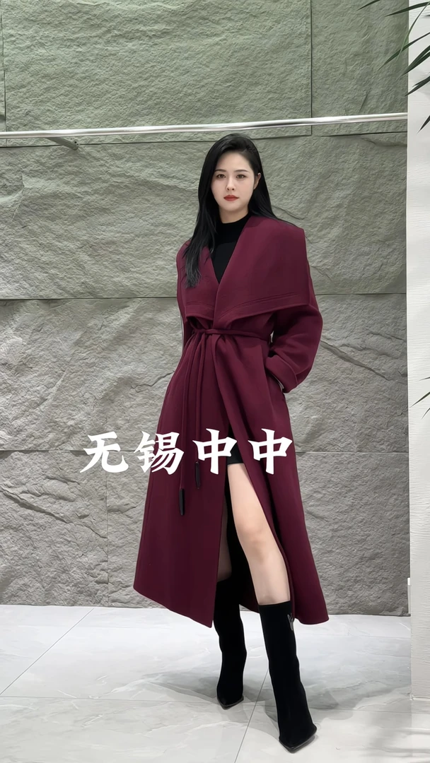 时尚大气大翻领双面羊绒大衣