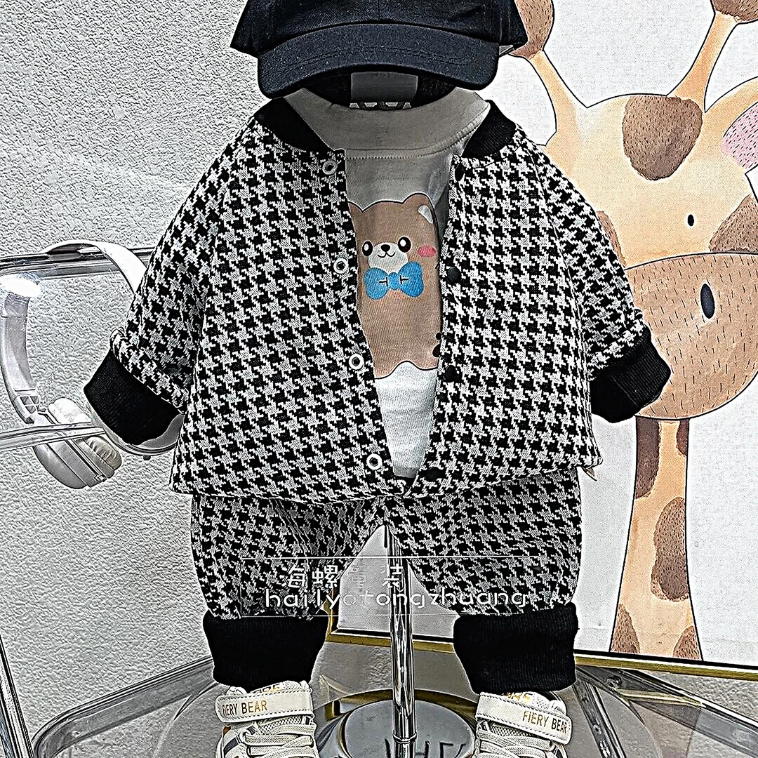 【断码清仓】简约韩系三件套儿童外套T恤裤子秋季长袖套装春秋洋气