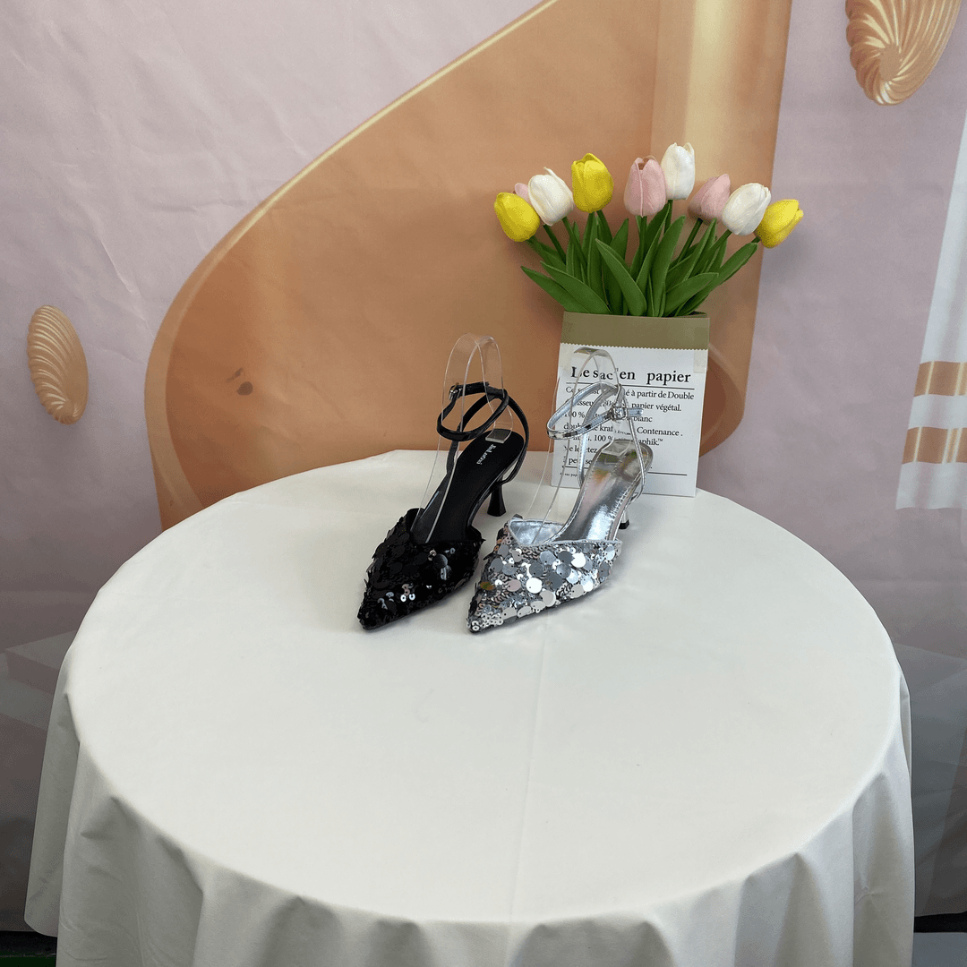 5171夏季新款重工亮片包头细跟凉鞋C