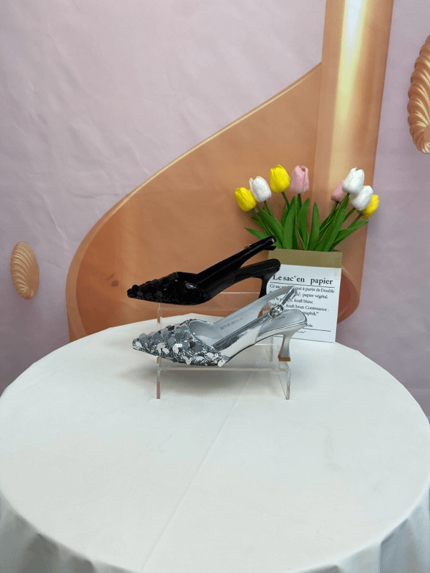 9021-20时尚气质新款重工亮片细跟后空单鞋F