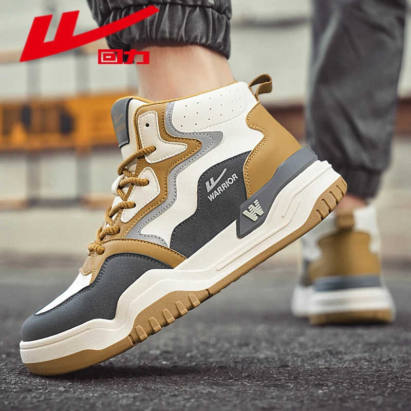 回力男鞋秋冬高帮男鞋皮面防水休闲百搭工装鞋运动防滑厚底板鞋