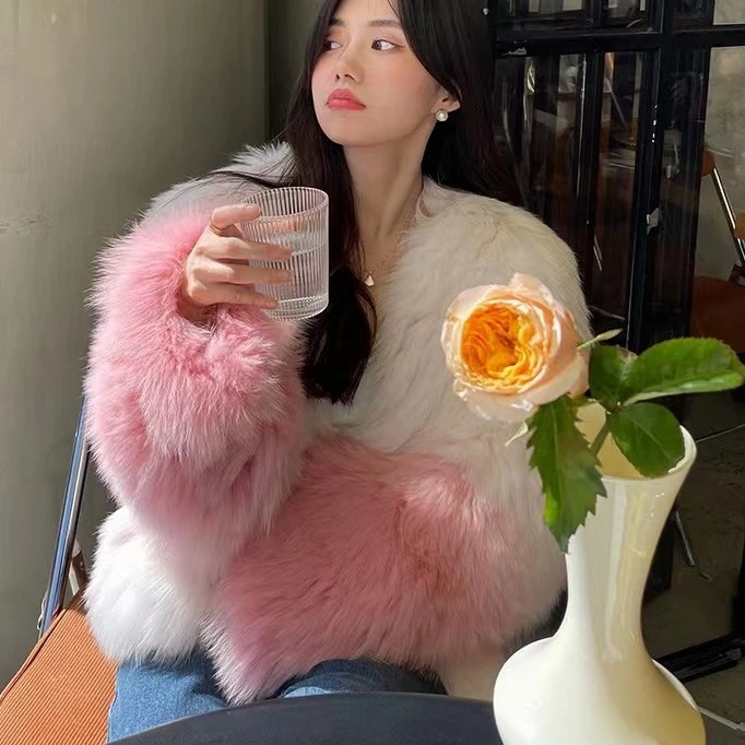 【MAZIA麦姿】秋冬网红时尚百搭狐狸毛渐变撞色双面密编轻奢皮草