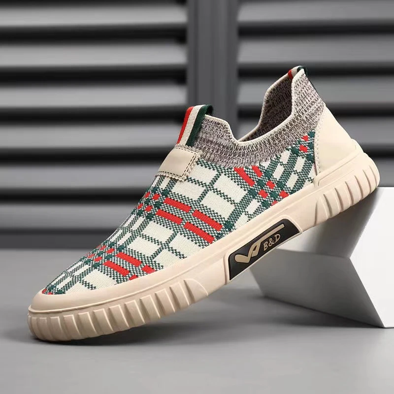 男鞋秋夏季网面透气板鞋时尚百搭潮鞋软底一脚蹬青年纯色圆头男鞋