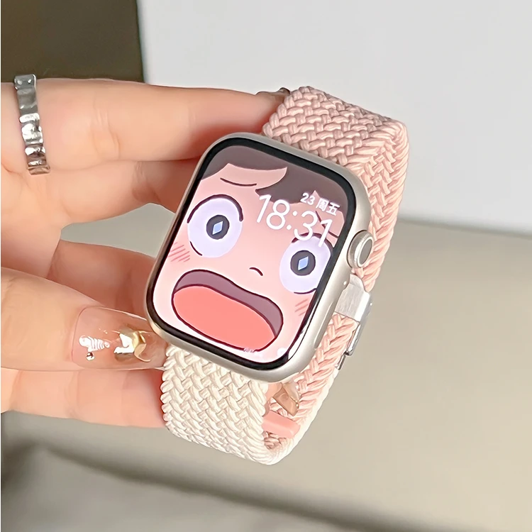 适用iwatchS10苹果手表表带S9女applewatch7编织简约ins风8华强北