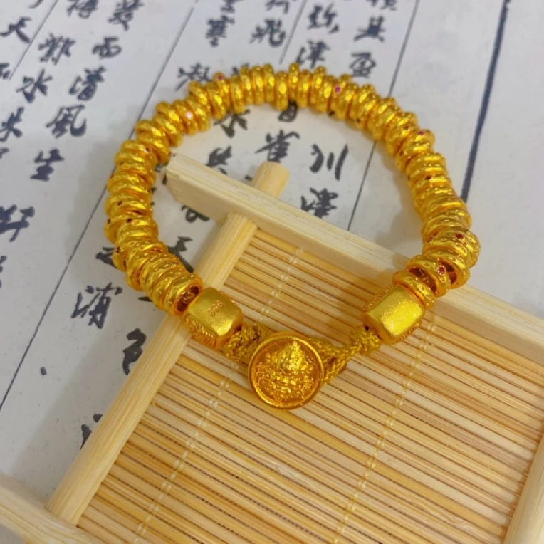 铜合金手链 【黄财神红色点锆盘缠手链】精工版