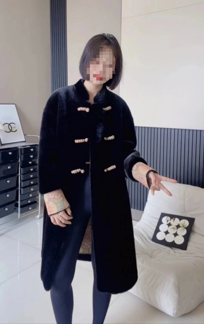 女款冬季气质时尚国风长款毛毛外套