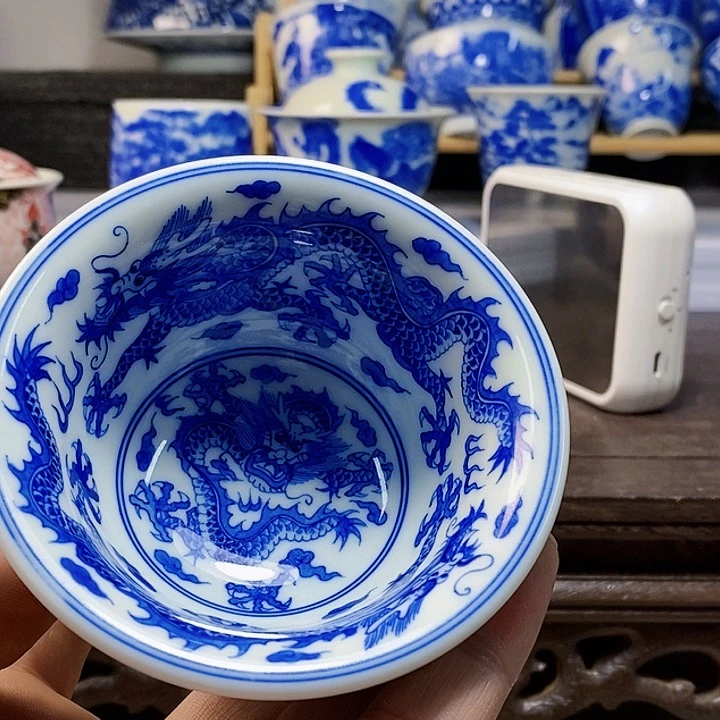 泥塑听**宝五龙压手杯手工手绘