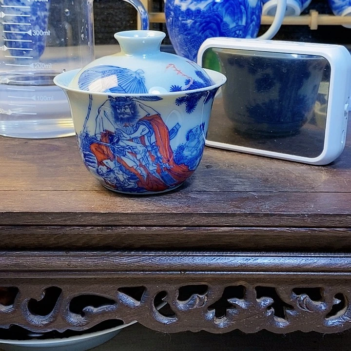 泥塑9**7盖碗手工手绘