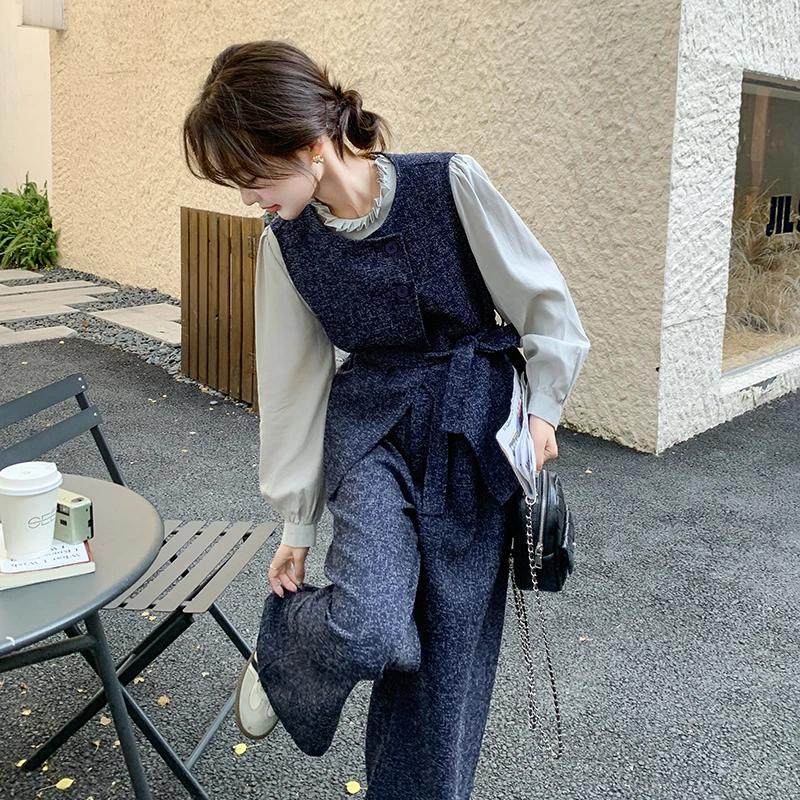 小香风套装女2024新款入秋温柔风气质穿搭高级感马甲阔腿裤三件套