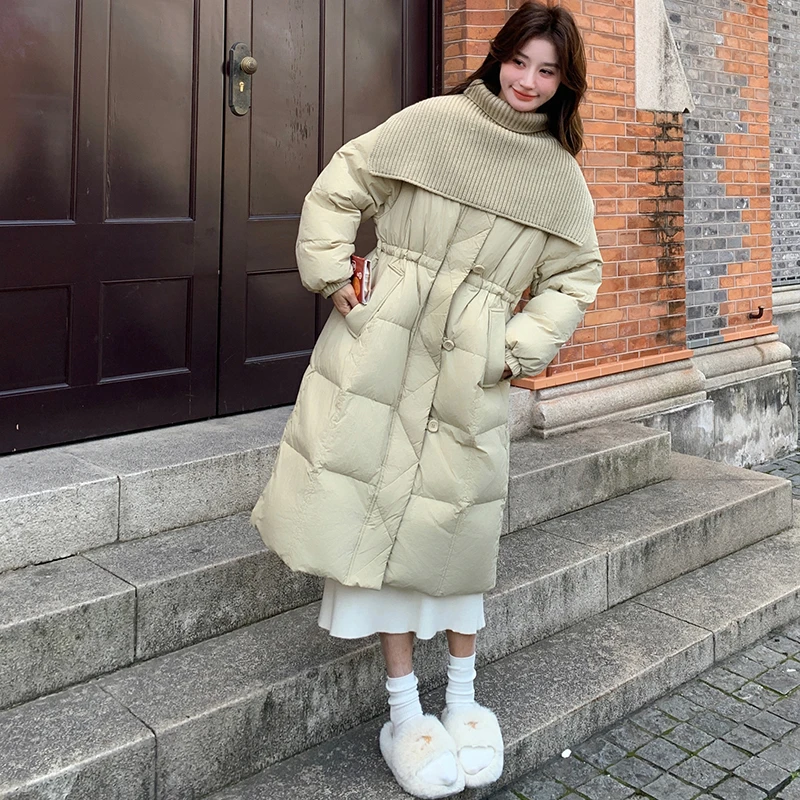 时尚针织围脖羽绒服女2024冬季新款中长款超好看休闲显瘦保暖外套