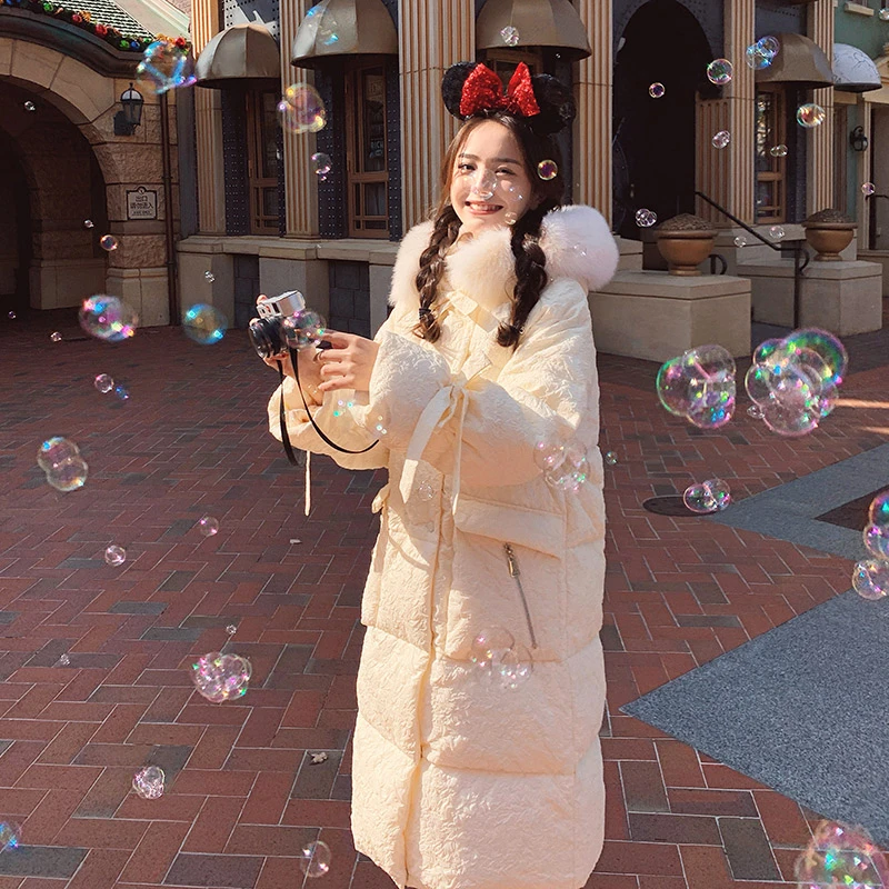 甜美风轻薄白鸭绒羽绒服女中长款2025冬季新款宽松加厚温柔风少女