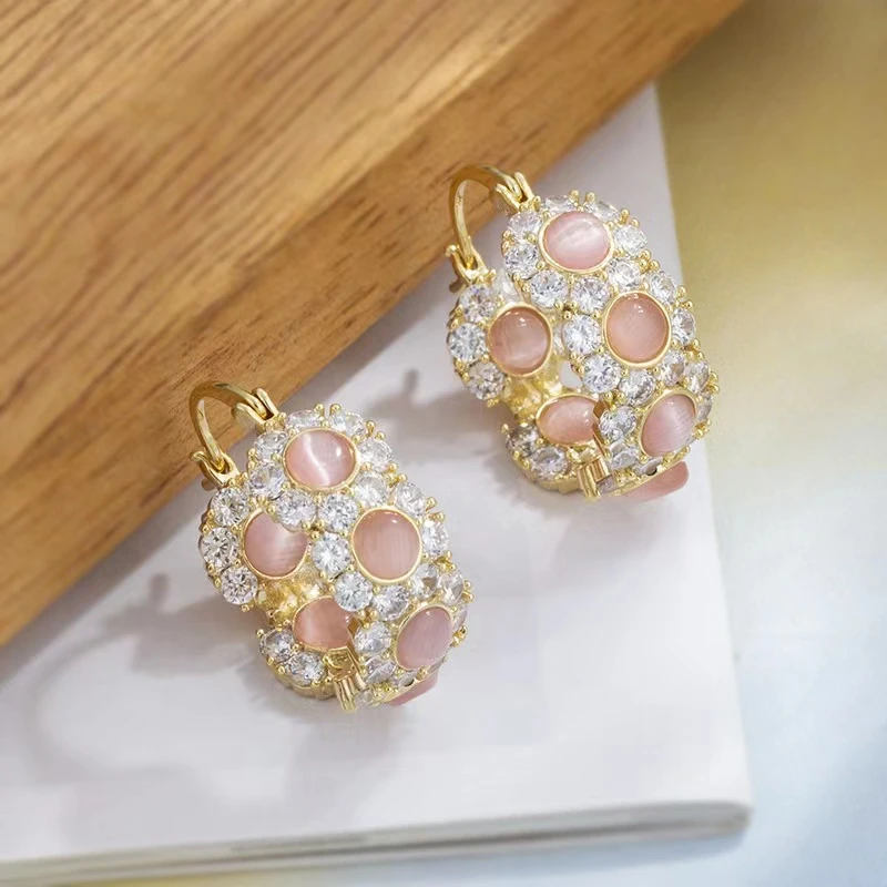 铜合金合成锆石耳饰 新款感金属圆形耳扣轻奢百搭时尚简约耳饰