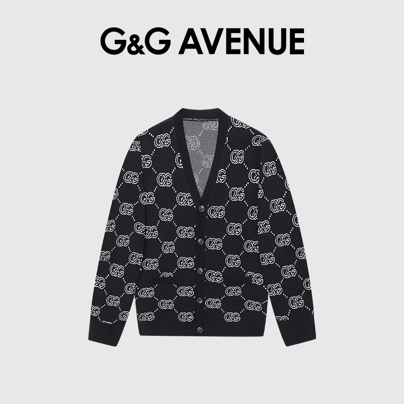 G&G Avenue高级感轻奢针织衫男长袖秋季潮流印花经典休闲开衫毛衣