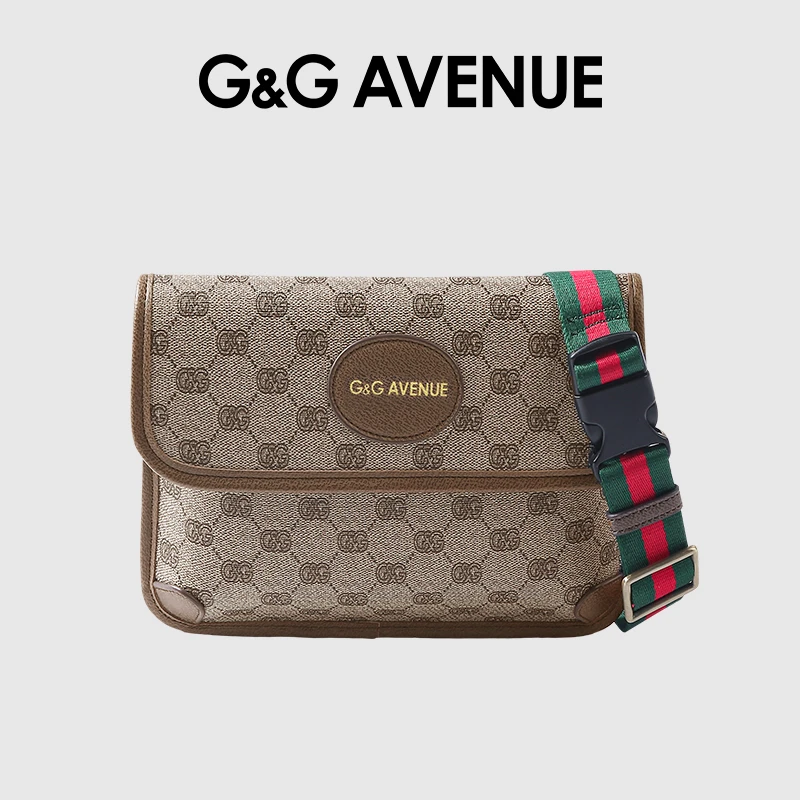 G&G AVENUE潮牌时尚单肩包翻盖情侣潮流百搭经典卡其色印花斜跨包