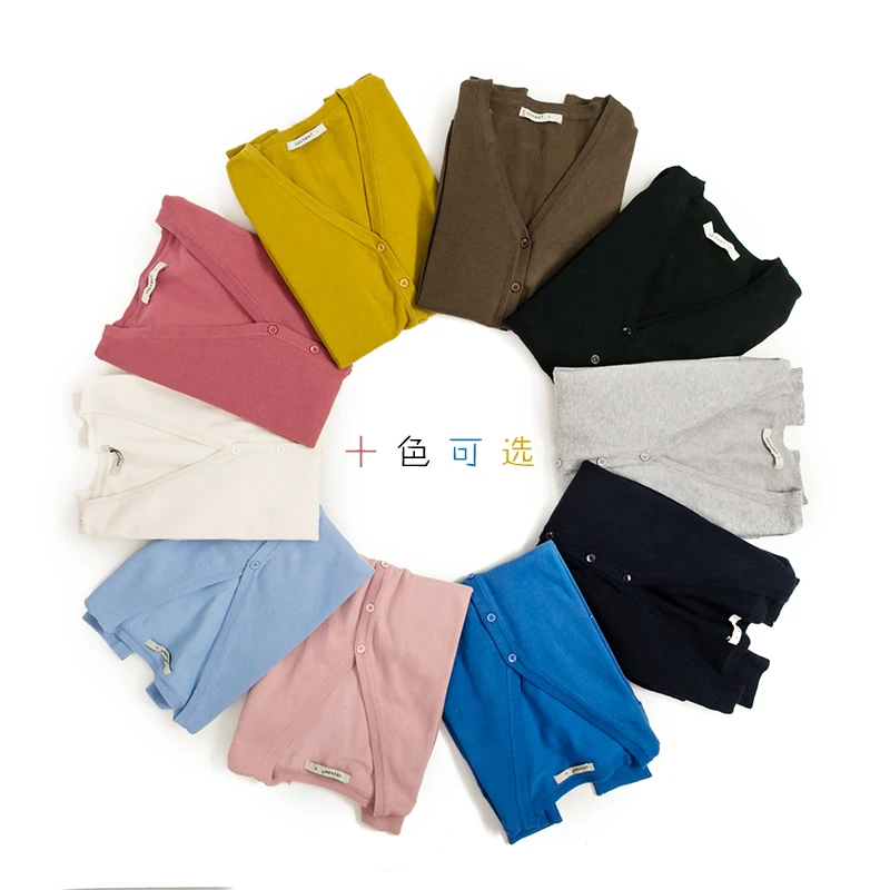 V领棉质空调衫针织衫女秋款贝壳扣纯色开衫薄款百搭女上装小外套