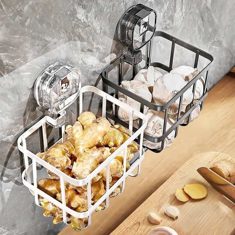 厨房葱姜蒜收纳盒吸盘置物架壁挂生姜大蒜收纳神器免打孔调料挂架