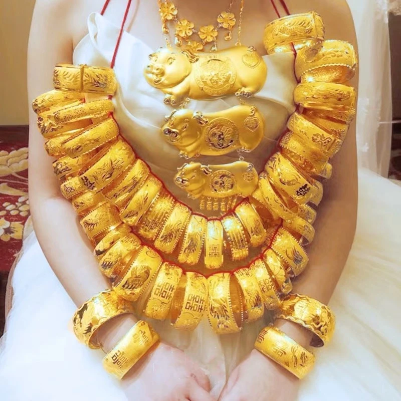 合金手镯 金龙凤手镯新娘结婚三金仿真精工喜字喜庆轻薄金镀龙凤