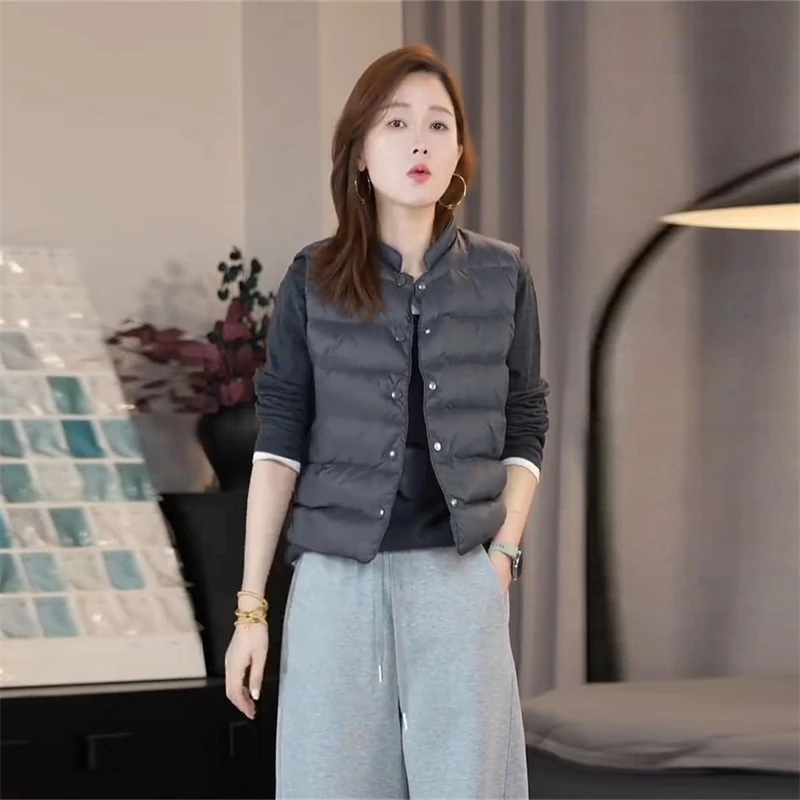 简约通勤纯色单排扣设计棉服马甲女2025春季新款显瘦保暖韩系外套