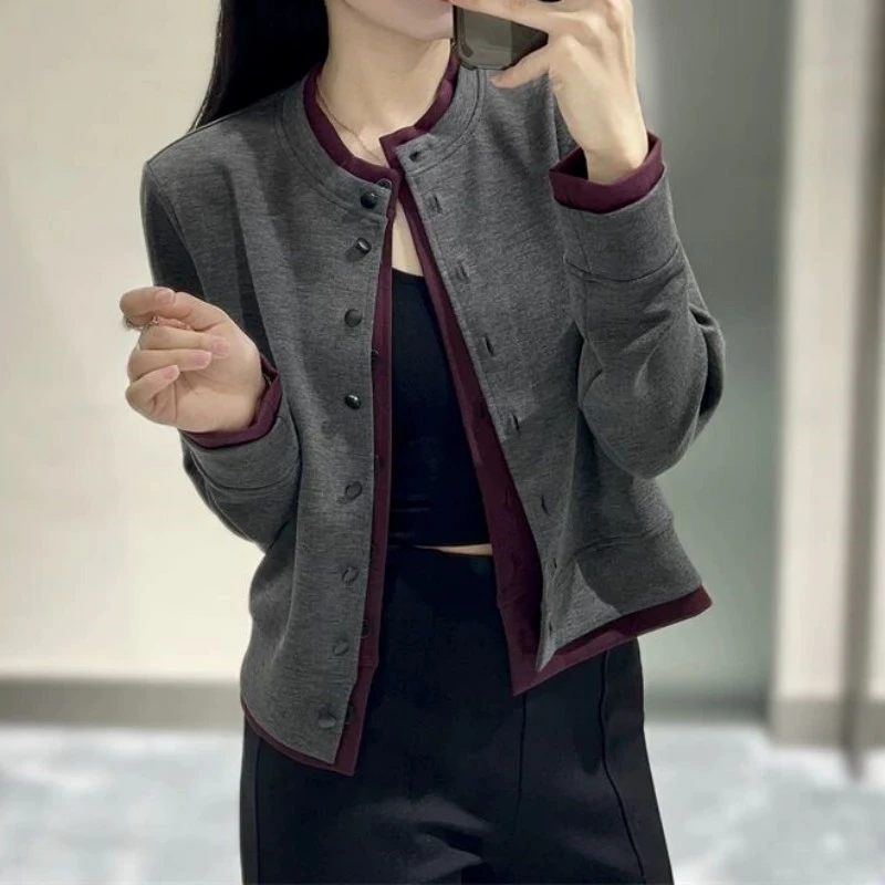 休闲假两件外套女2025春季新款圆领单排扣开衫百搭撞色时尚上衣潮