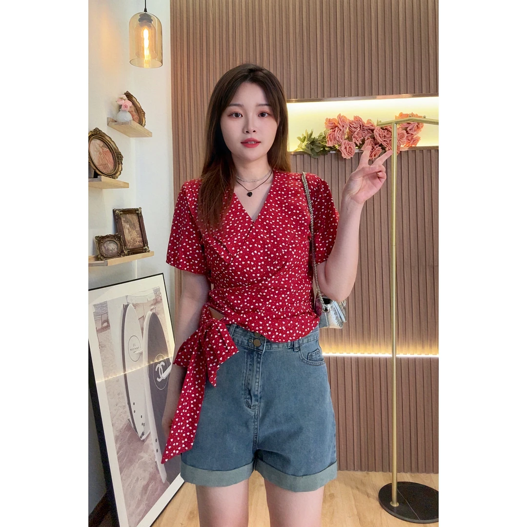 【花老爷微胖 仅牛仔裤】夏季新款气质百搭显瘦高腰卷边牛仔短裤