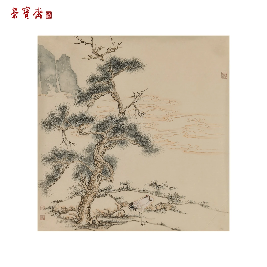 早1(g85016)刘一蟾《云鹤》书画 绢本 35*33cm