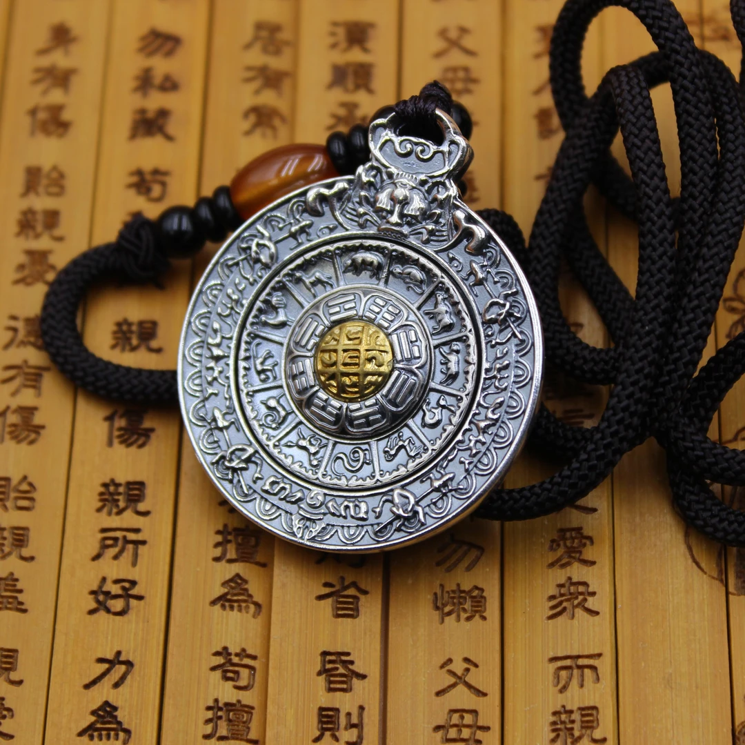 足银银制品 银制品足银999银九宫八卦吊坠民族风挂坠项坠素款