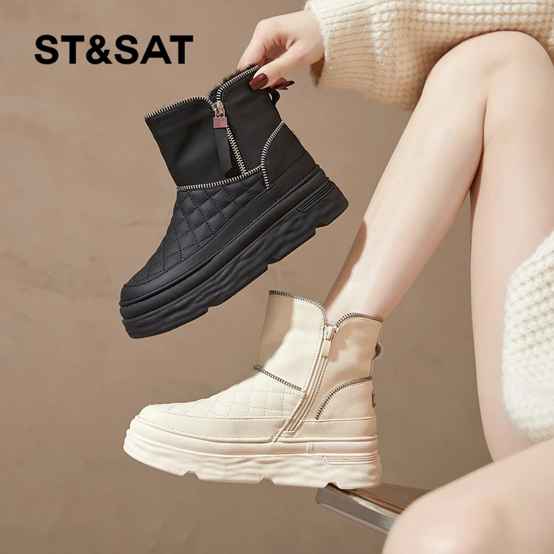 St&Sat/星期六女鞋时尚加绒百搭短筒雪地靴1041号SS34118L58