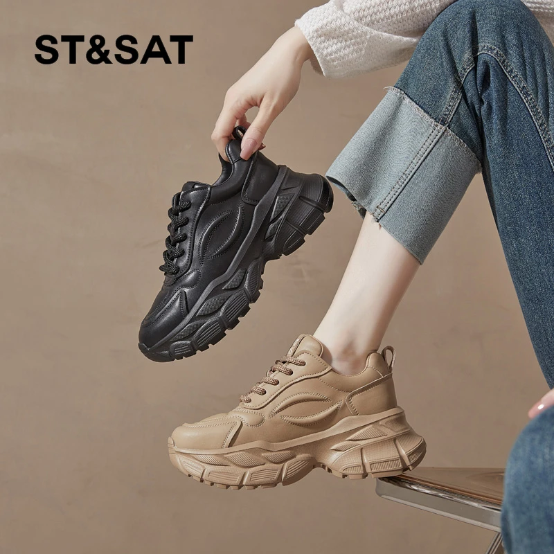 St&Sat/星期六女鞋百搭休闲厚底运动系带鞋时尚1004号SS34112L05
