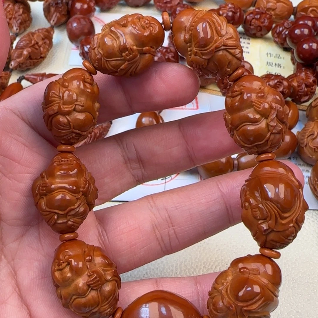橄榄核核雕2.1铁核八宝弥勒手串