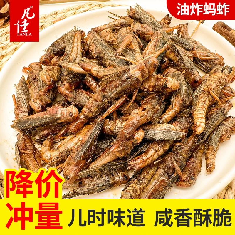 (香脆)测试带翅蚱蜢香脆油炸蝗虫食用下酒菜香辣孜然即食农村特产