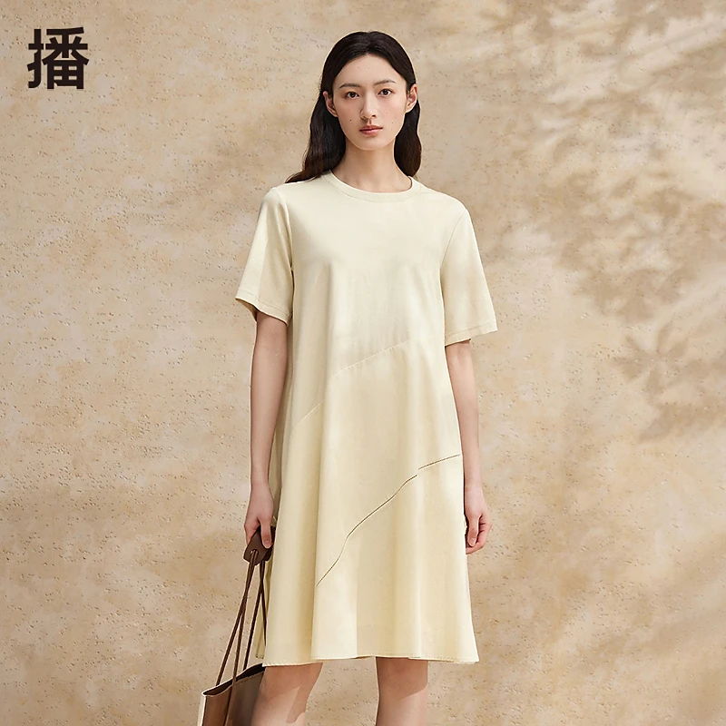 时尚长裙显瘦播24夏宽松连衣裙女装气质经典罗纹圆领DDR2LD5512