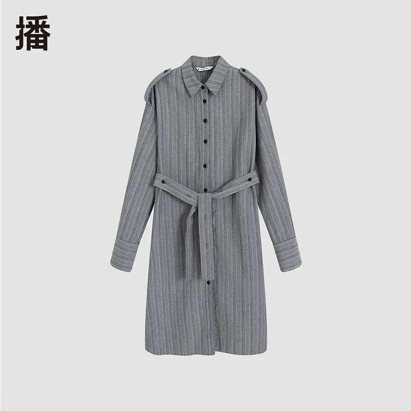 【达人专属】播文艺气质条纹系带中长款风衣女BDQ1FD0042