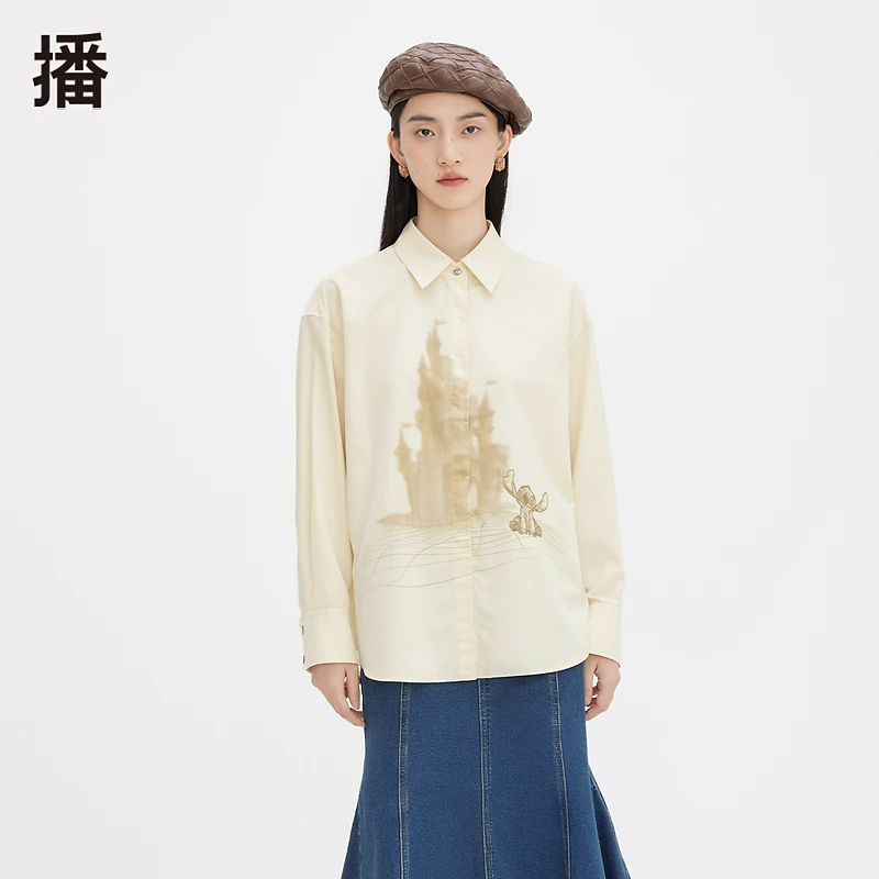 禁售【达人专属现货】播印花衬衣休闲白色BDQ4CD1403