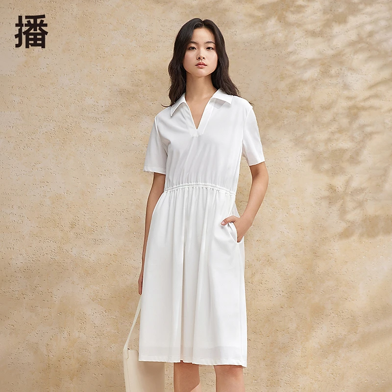 夏季女款播24夏女装连衣裙气质白色时尚休闲弹力松紧腰DDR2LD5692