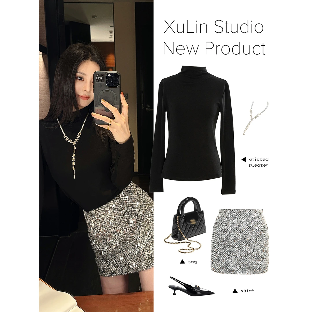 MINI STUDIO徐琳 摩登复古亮片刺绣粗纺香香短半裙x240582