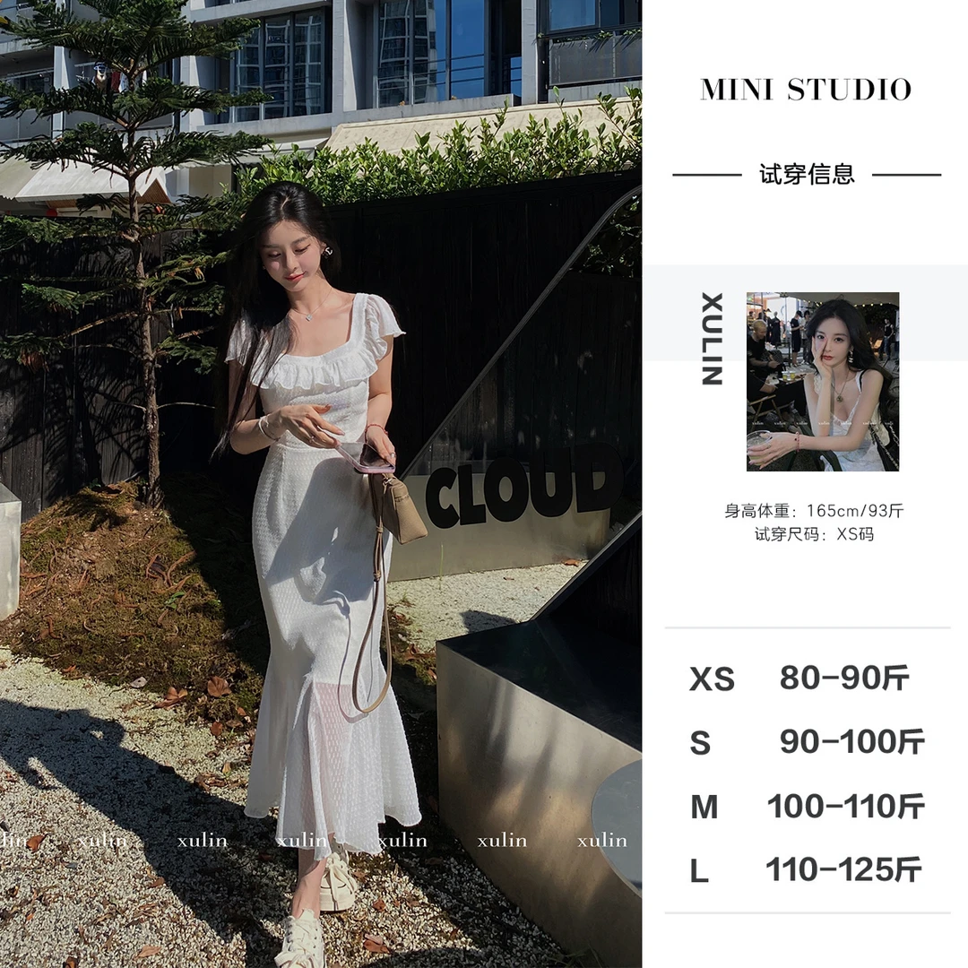 MINI STUDIO徐琳2023夏季 暗色蔷薇花边袖鱼尾碎花吊带裙x230201