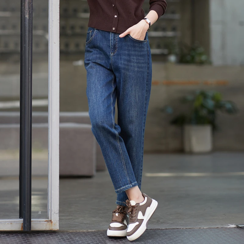 风笛港风高腰老爹裤女2024年秋冬新款宽松萝卜裤显瘦哈伦牛仔裤