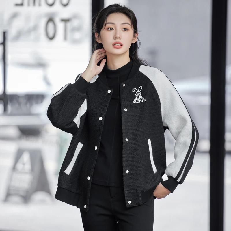 【风笛官方店】2024新款美式潮牌撞色拼接插肩袖棒球服夹克外套