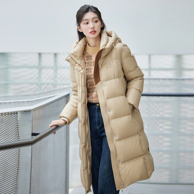 风笛2024冬季极简风长袖长款黑金黑色加厚羽绒服户外女士时尚女款