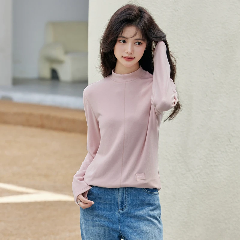 风笛2024冬季新款半高领修身打底衫女正肩显瘦内搭长袖百搭上衣