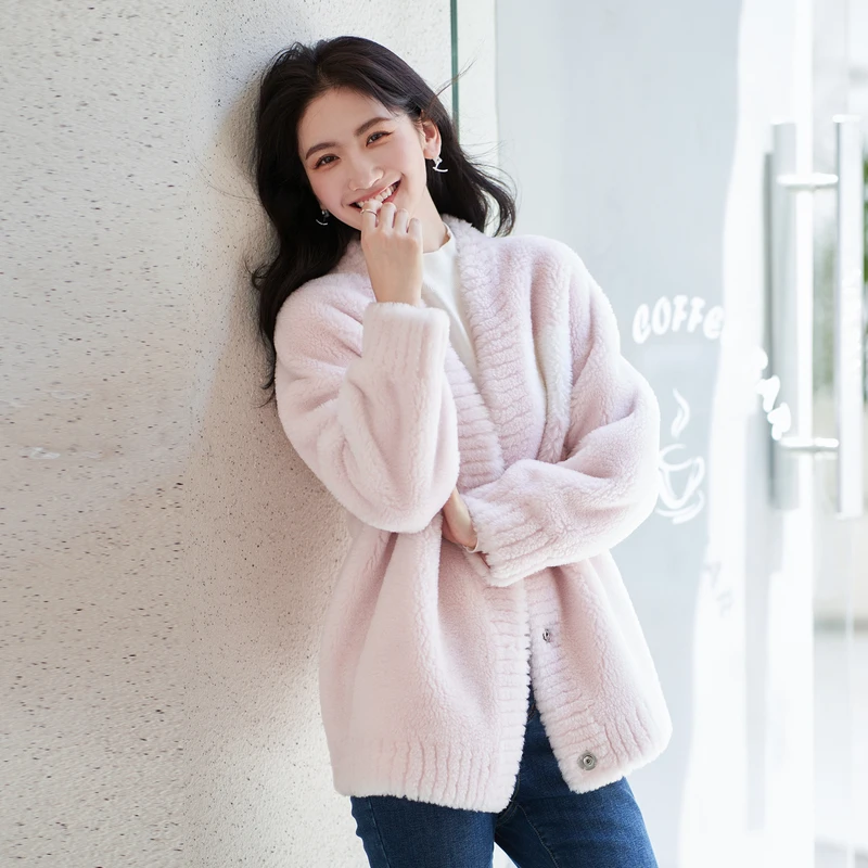风笛2024冬季新款羊羔毛开衫外套韩版宽松休闲时尚慵懒风毛绒上衣